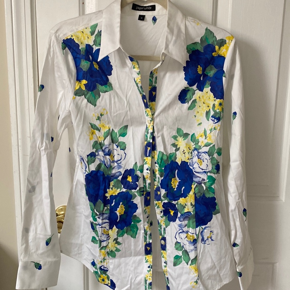 White flowered button up